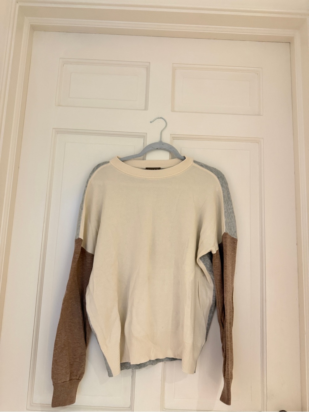 Women's Colorblock Crewneck Sweater in Cream, Gray & Brown